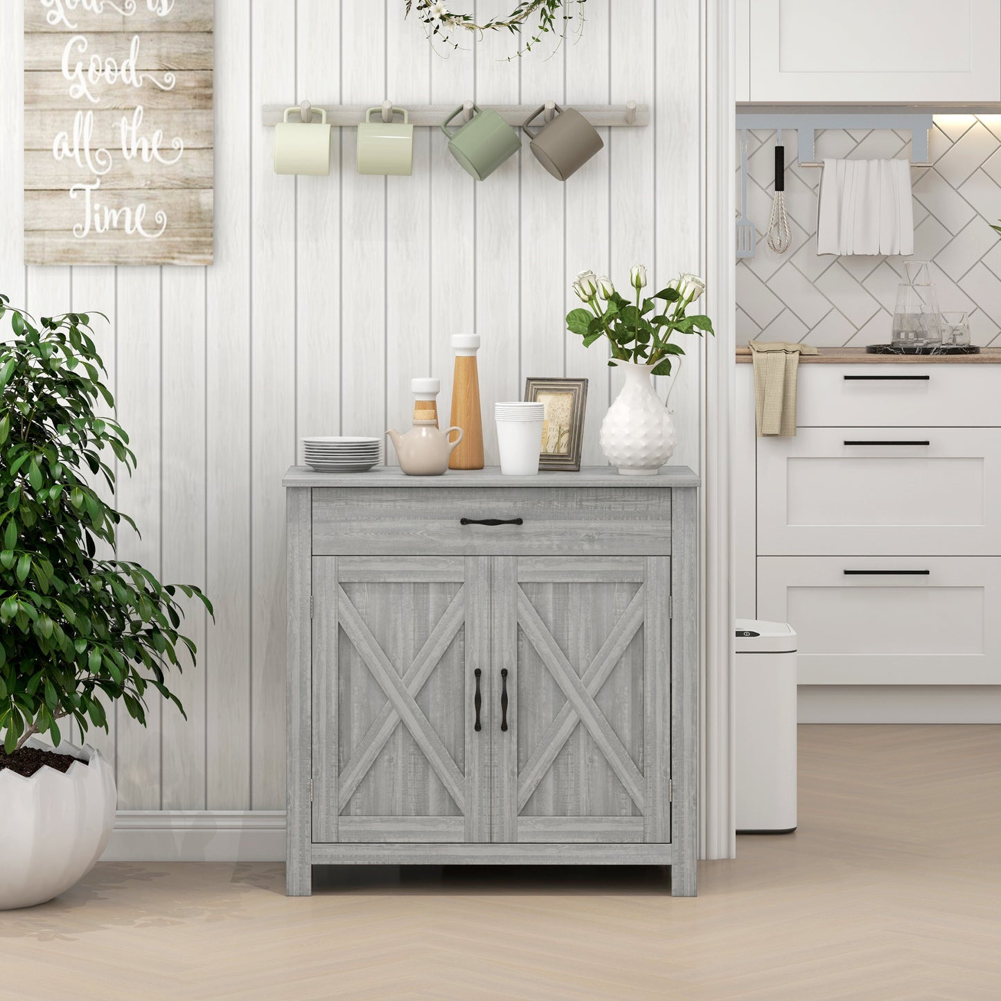 Woods Farmhouse Sideboard Buffet Cabinet - Gray