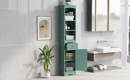 Tower Bathroom Cabinet with Drawer - Green