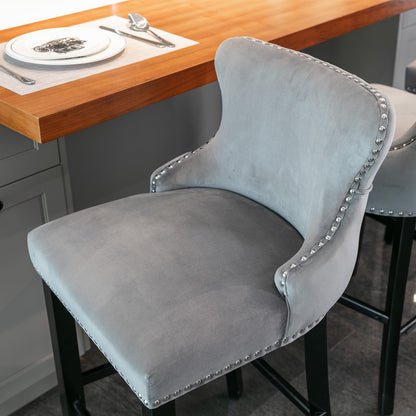 Velvet Wing-Back Barstools - Gray Set of 2