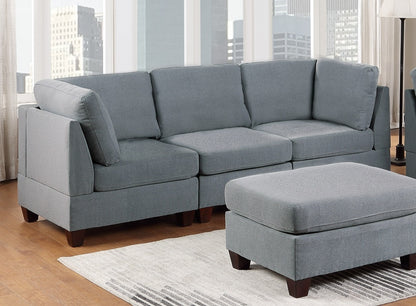 Ama Modular Sectional 6pc Set 3x Corner Wedge 2x Armless Chairs and 1x Ottoman  - Gray