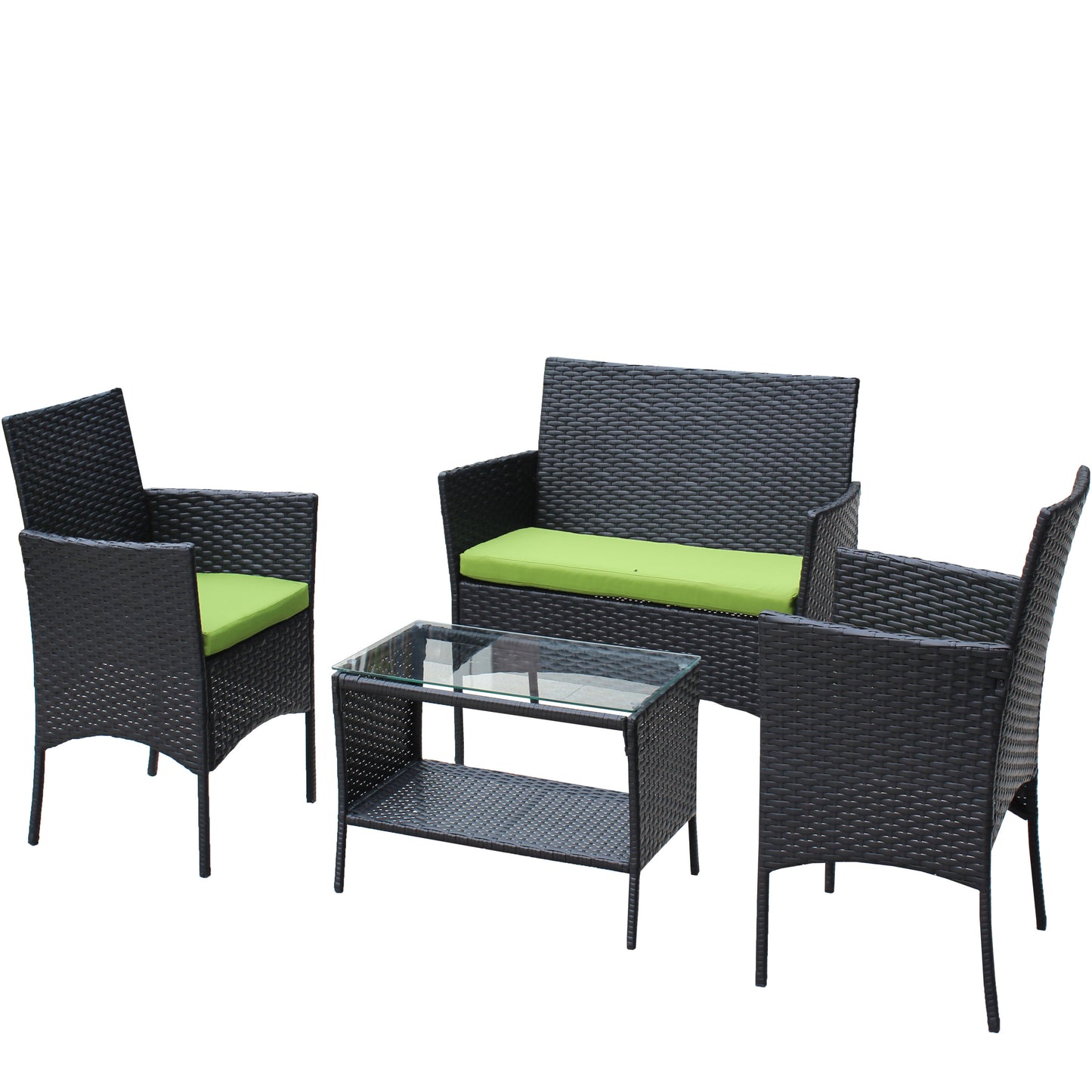 Miola 4 Pc Outdoor Patio Wicker Ratten Furniture Set - Green Cushion