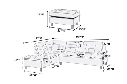 Lar Sectional Fabric Sofa w Ottoman - Dark Gray