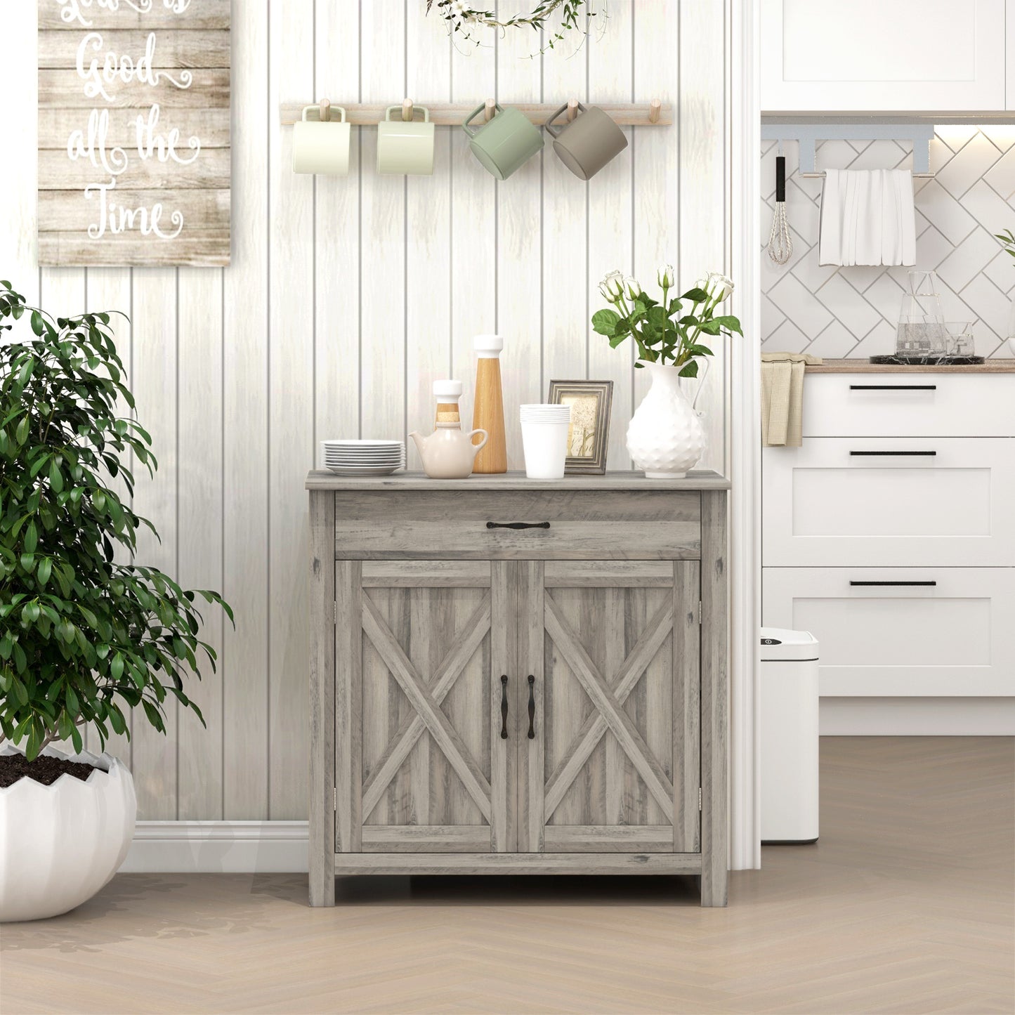 Woods Farmhouse Sideboard Buffet Cabinet - Gray Wash