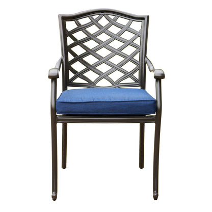 Rosita Patio Aluminum Dining Arm Chair With Cushion (Set of 2) - Navy Blue