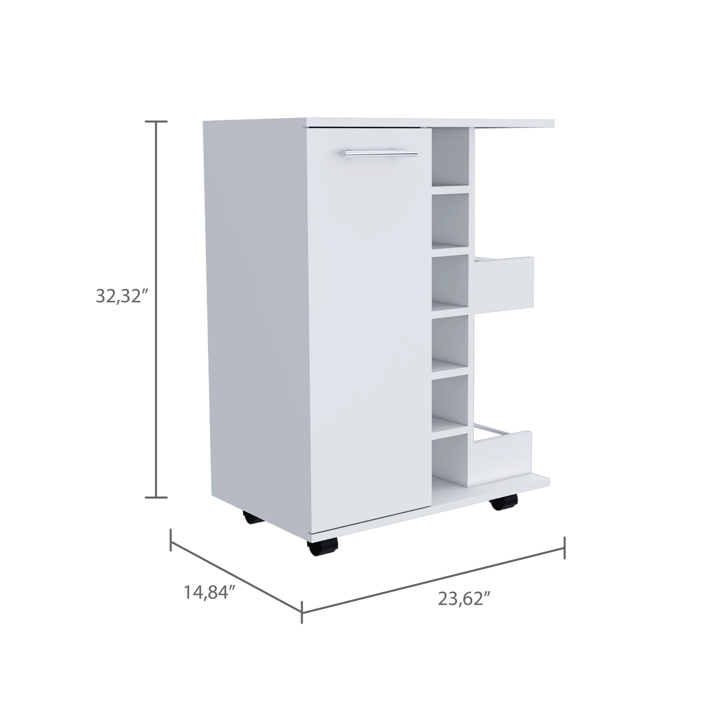 Minta Bar Cabinet With 2 Side Shelves - White