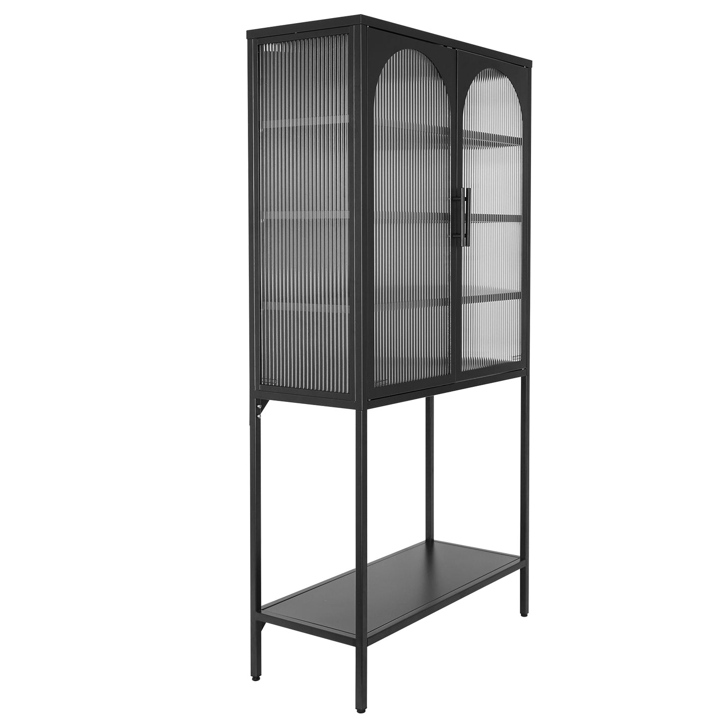 Arched II Glass Doors Floor Cabinet - Black