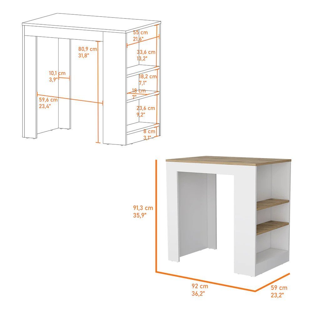 David Kitchen Island with Storage Base - White