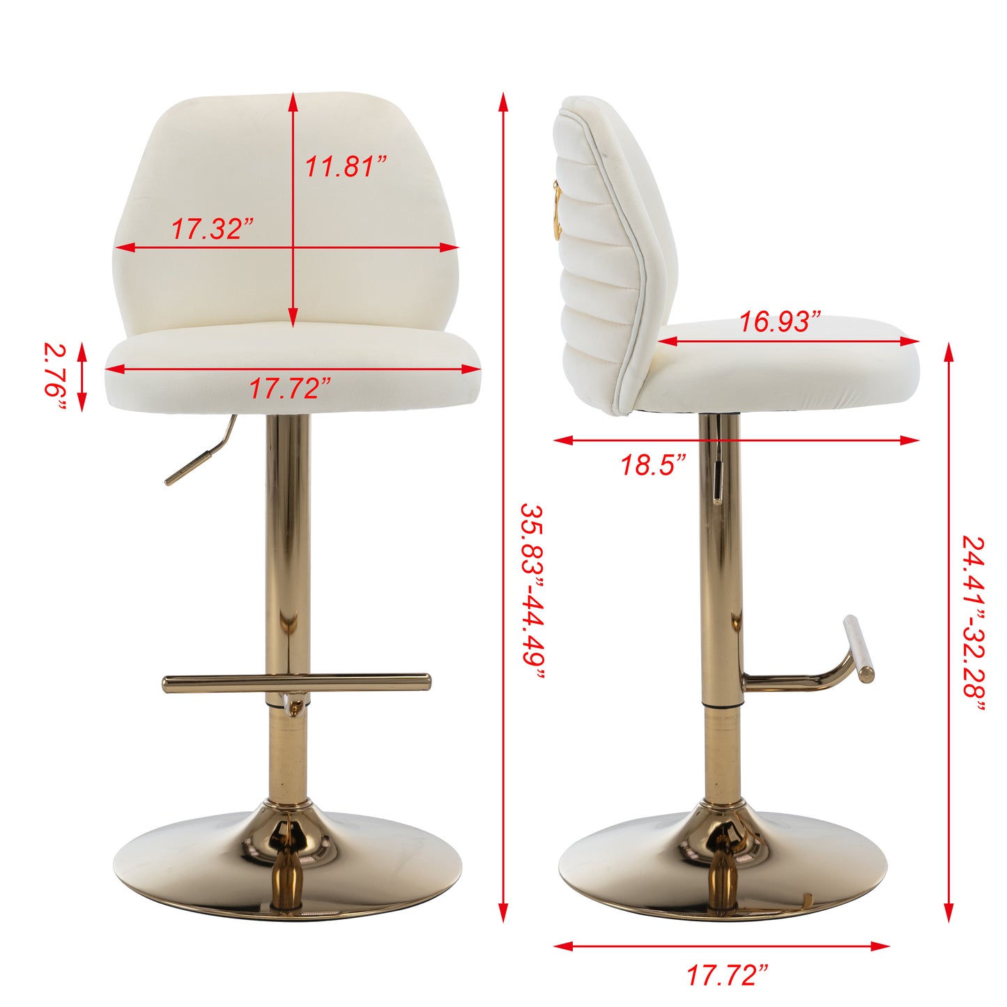 Comb Adjustable Counter Height Bar Stool - Cream Set of 2