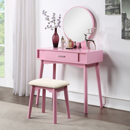 Maly Contemporary Wood Vanity and Stool Set - Pink