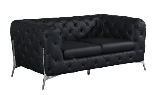 Devon Italian Leather Upholstered Loveseat - Black