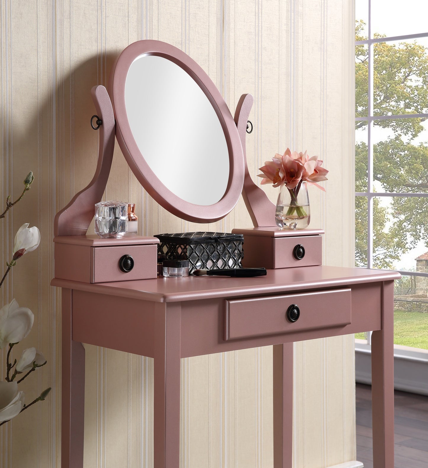 Moniya Makeup Vanity Table and Stool Set - Rose Gold