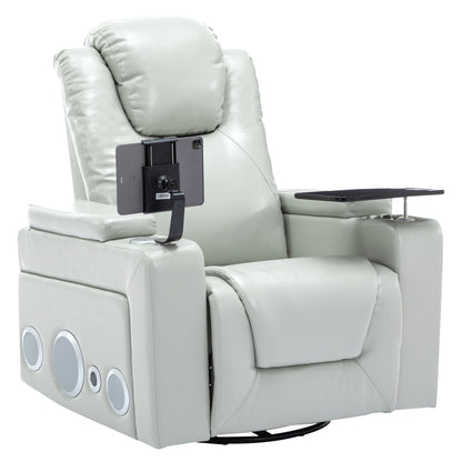 Otto PU Leather Power Recliner r with Surround Sound -Tray Table - Gray