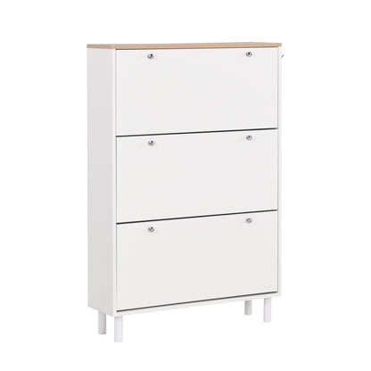 Bio Shoe Cabinet with 3 Flip Drawers - White