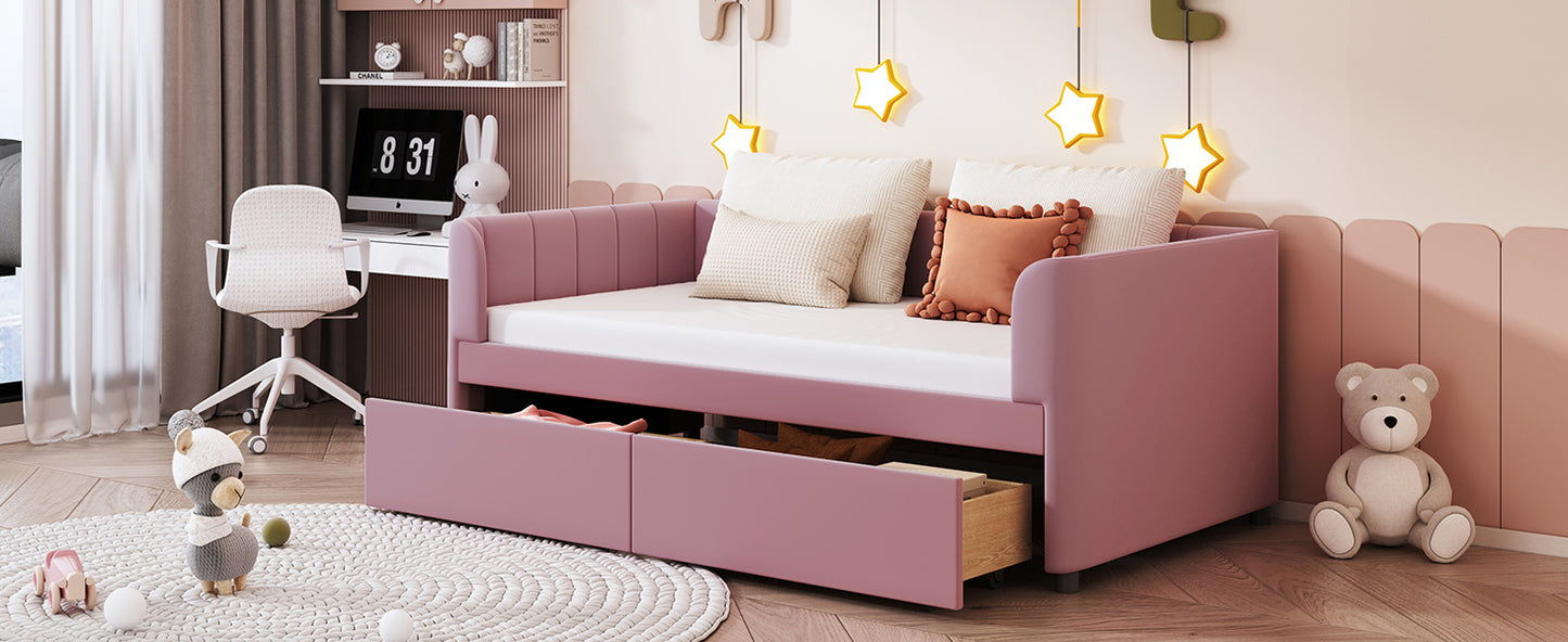 Tano Twin Size Upholstered Daybed with Drawers - Pink