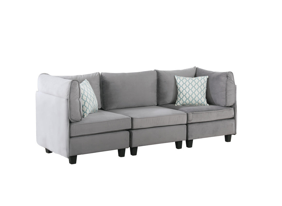 Zelmira Velvet 6Pc Modular Sectional Sofa - Gray