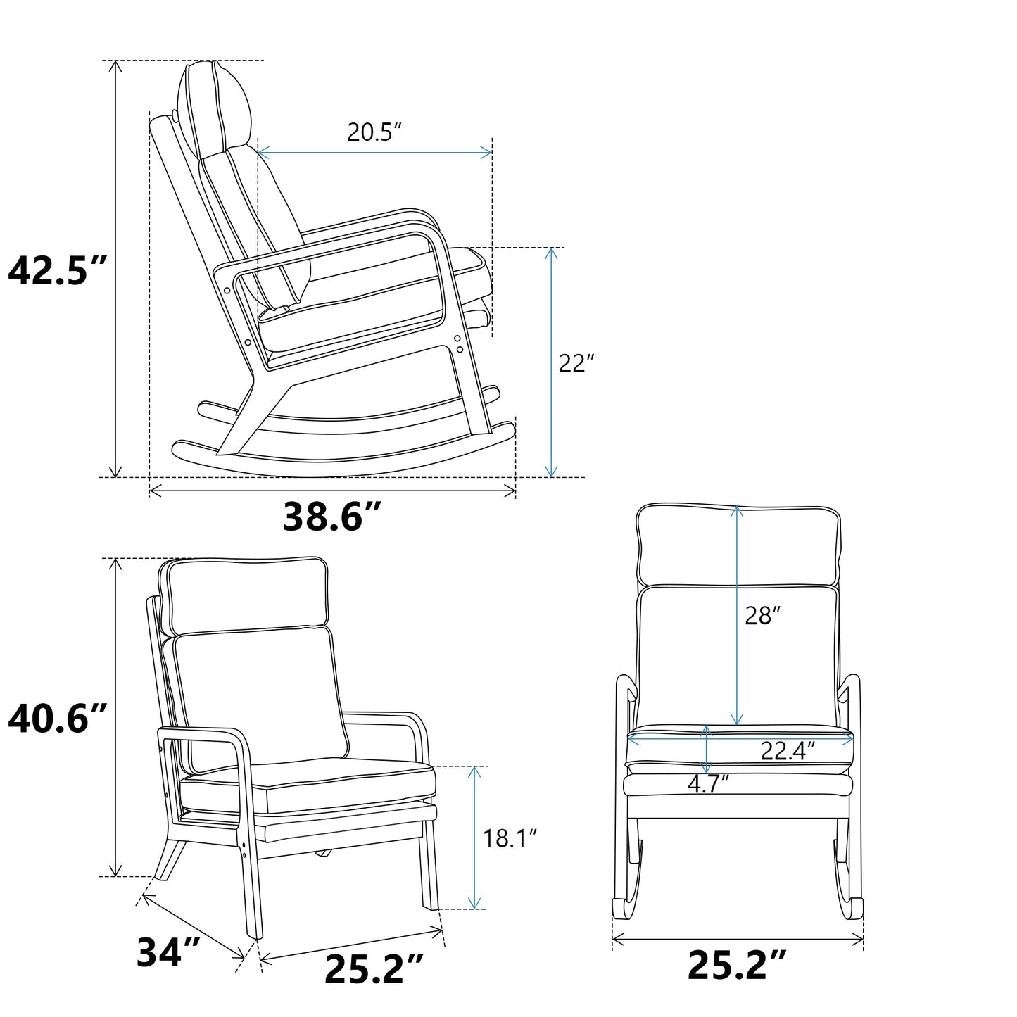 Barton Modern Rocking Chair - Black