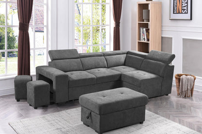 Henrik Sleeper Sectional Sofa with Storage Ottoman and 2 Stools - Light Gray