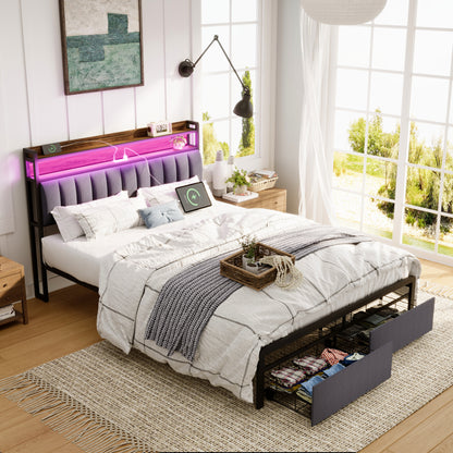 Zinya Queen Size LED Storage Bed - Gray