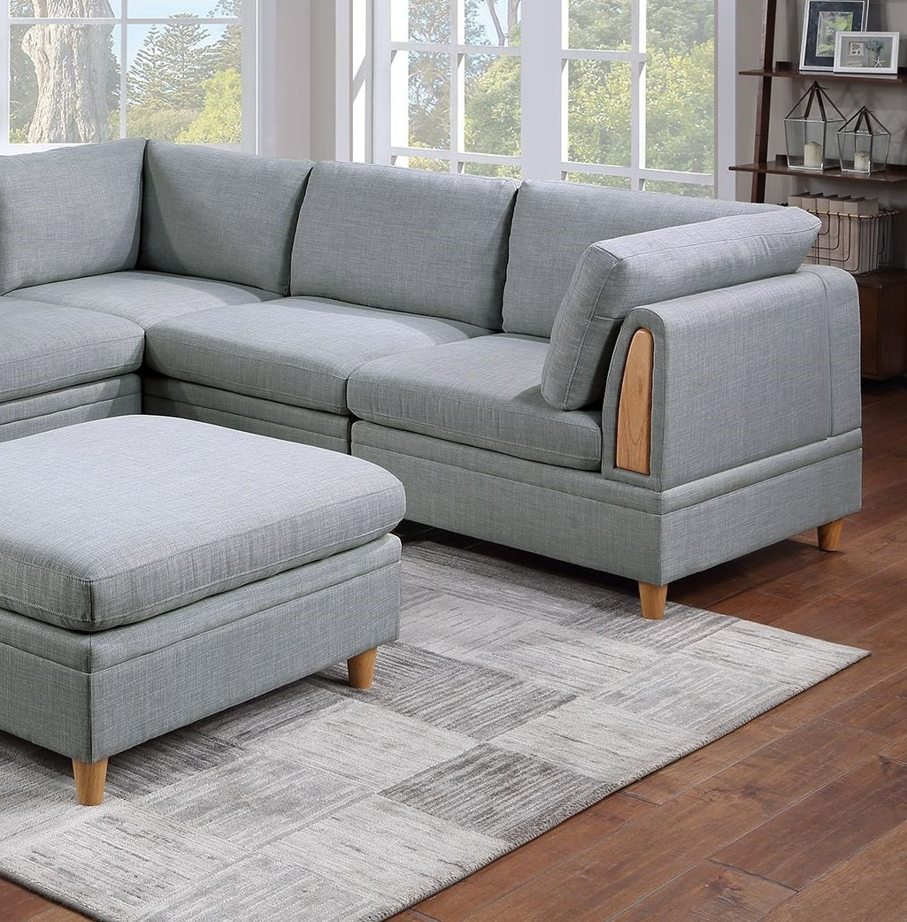 Felix 6pc Modular Sectional Sofa Set 3x Corner Wedges 2x Armless Chairs And 1x Ottoman - Light Grey