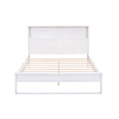 Mora Queen Size Platform Bed Frame with Storage - White