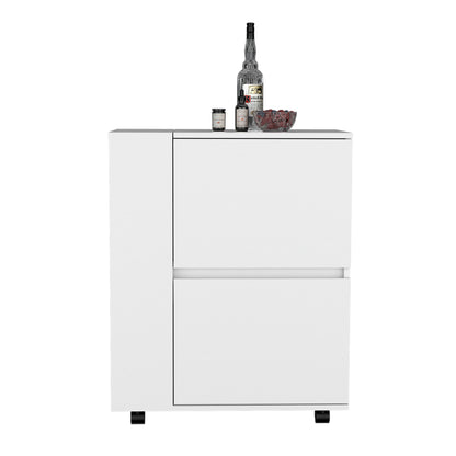 Tully Bar Cart Two Pull-Down Door Cabinets - White