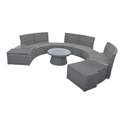 Clarkson 10 Pc Patio Rattan Half Round Sectional Sofa Set - Light Gray