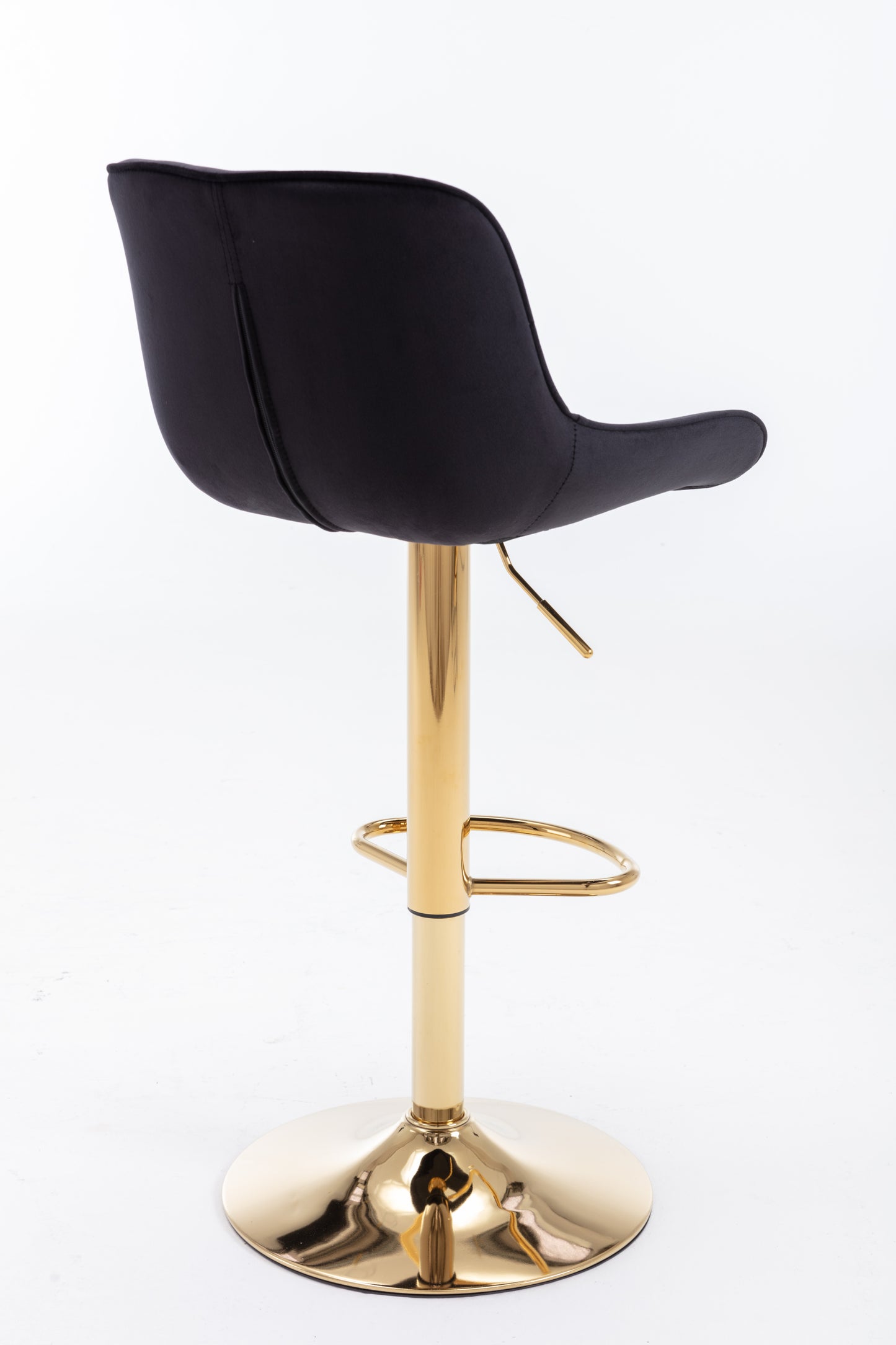 Stramline Adjustable Velvet + Golden Leg Bar Stool - Black Set of 2