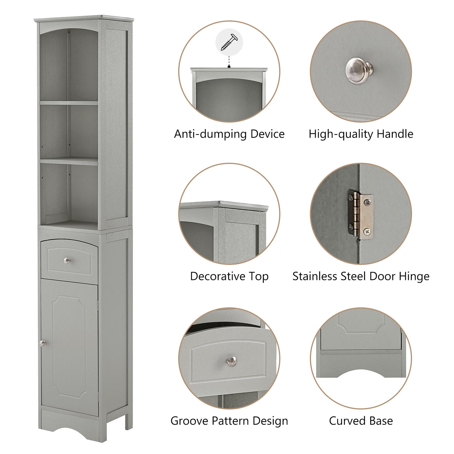 Tower Bathroom Cabinet with Drawer - Gray