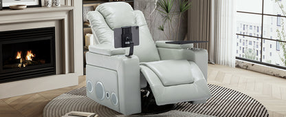 Otto PU Leather Power Recliner r with Surround Sound -Tray Table - Gray