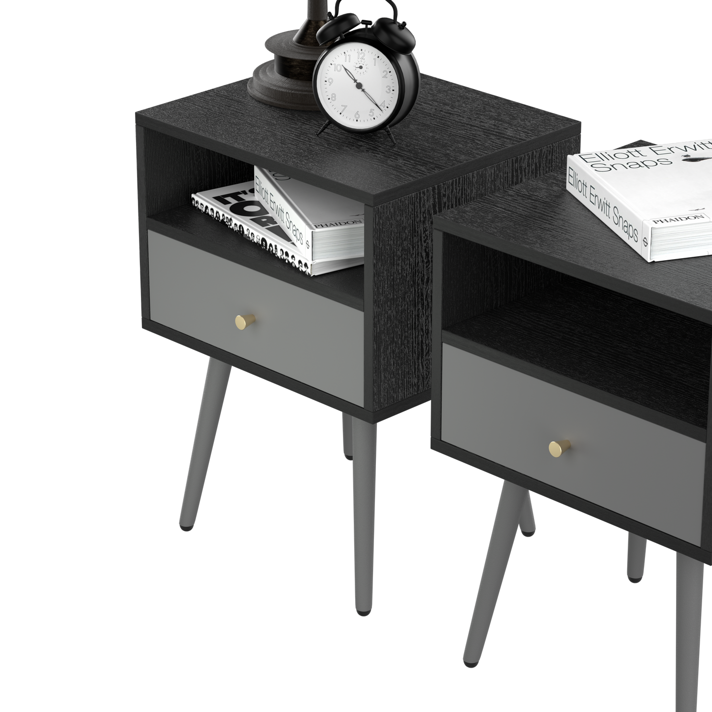 Chic Modern Nightstand with 1 Storage Drawer -  (Set of 2) - Dark Gray