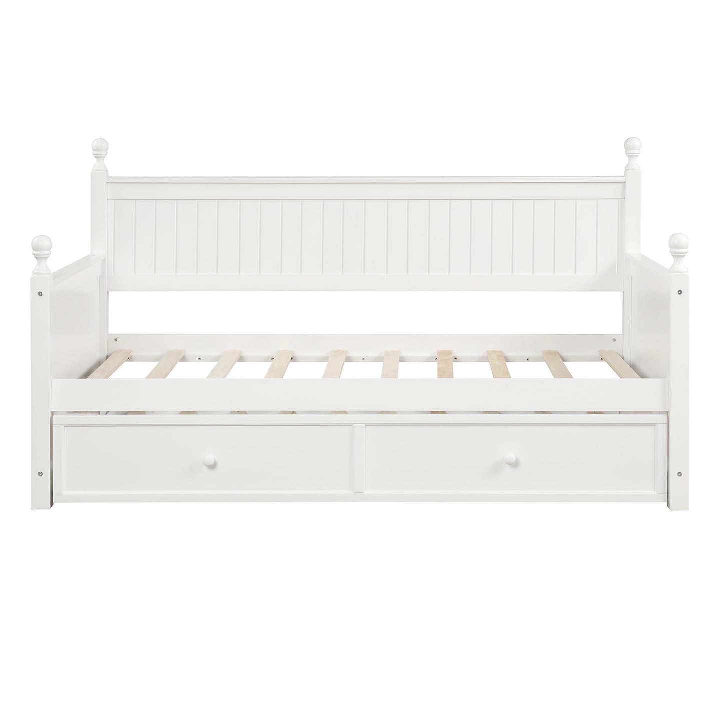 Ommy Twin Size Wooden Daybed with Twin Size Trundle - White