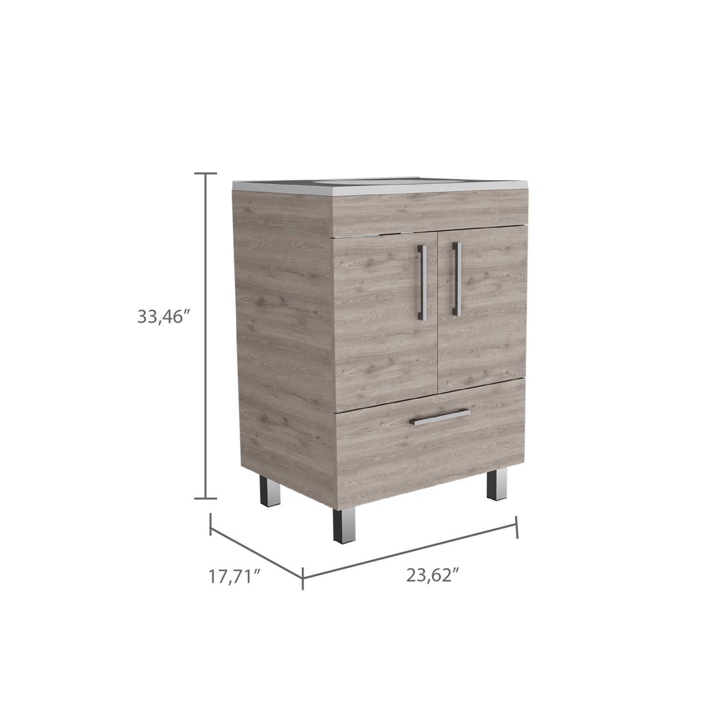 2-Door Rectangle Single Bathroom Vanity - Gray