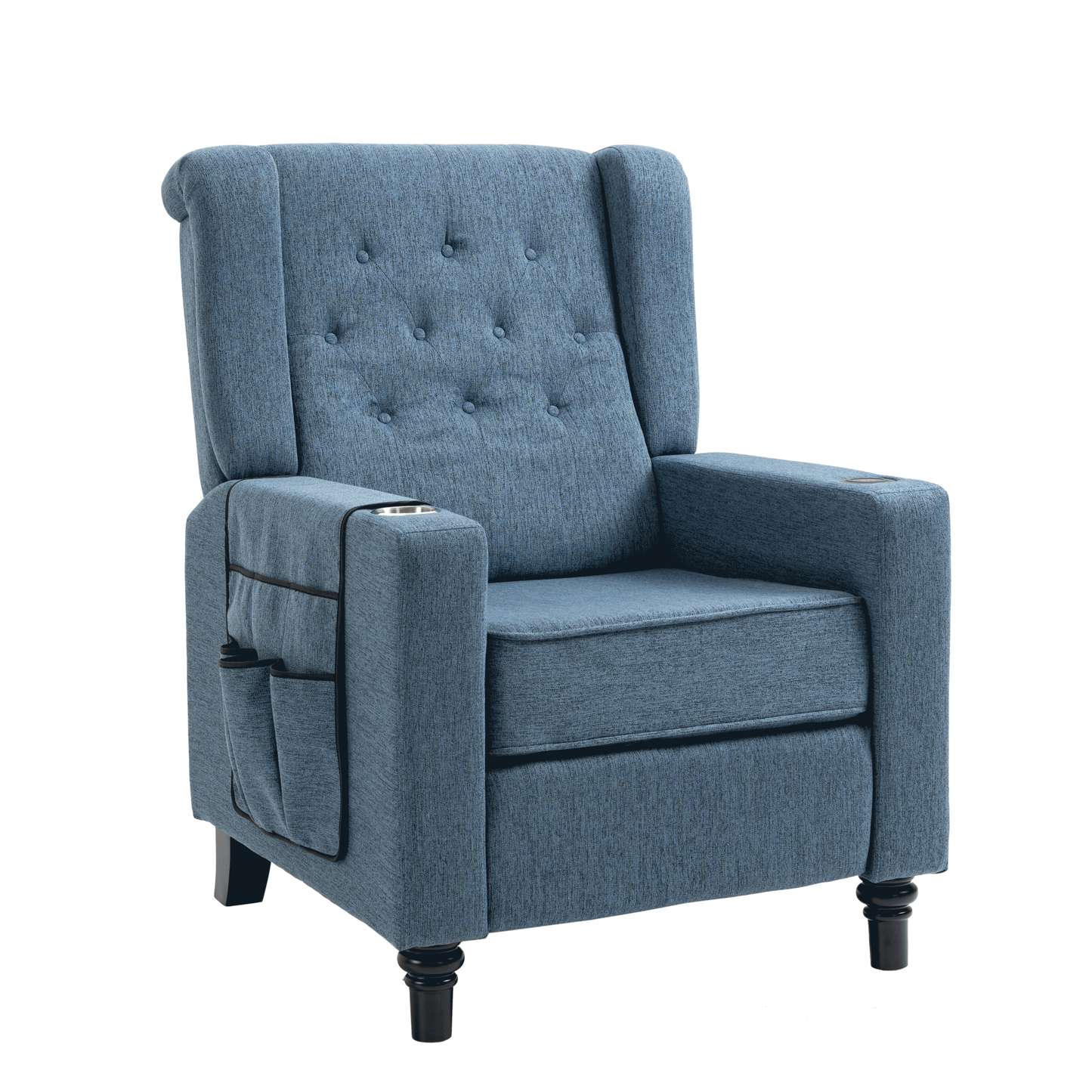 Cole Arm Pushing Fabric Recliner  - Navy Blue