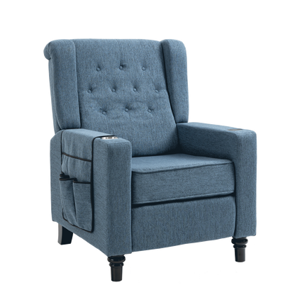 Cole Arm Pushing Fabric Recliner  - Navy Blue