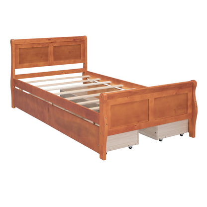 Meg Twin Size Wood Platform Bed with 4 Drawers - Oak