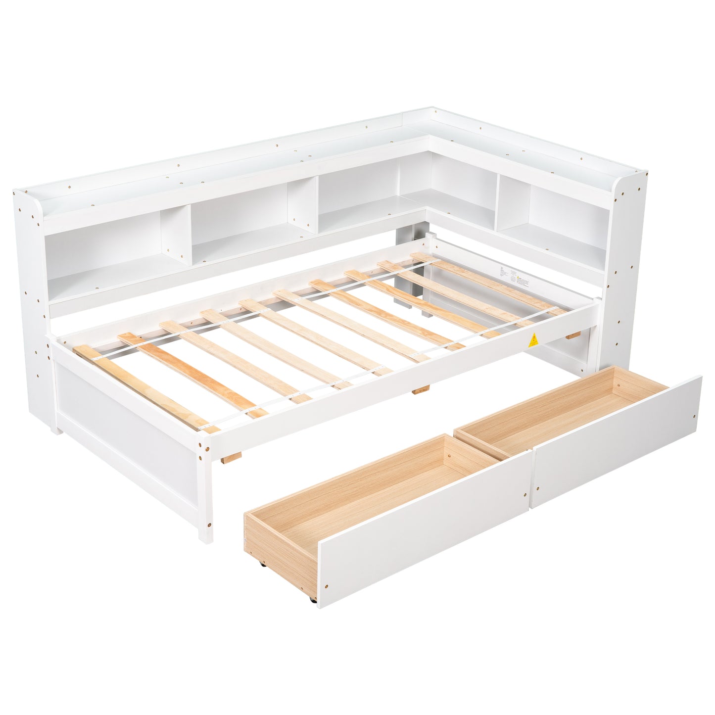 Parker Twin Size Daybed with Bookcases -Drawers - White