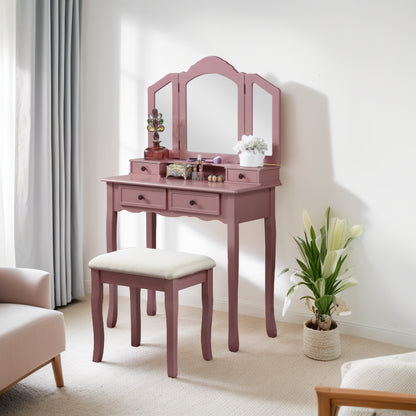 Sanlo Wooden Vanity Make Up Table and Stool Set - Rose Gold