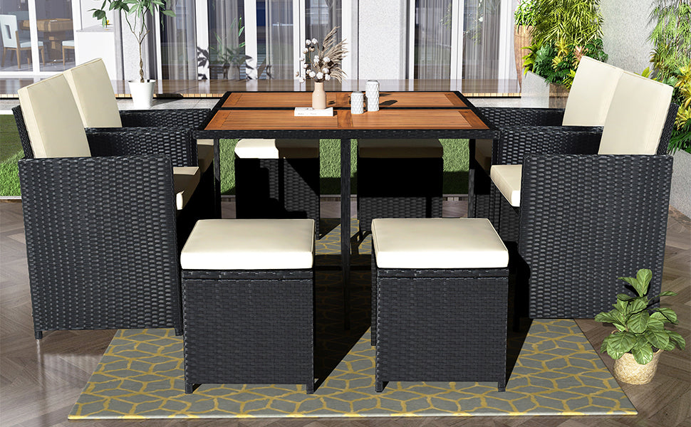 Larita 9 Pc  All-Weather PE Wicker Dining Table Set - Black