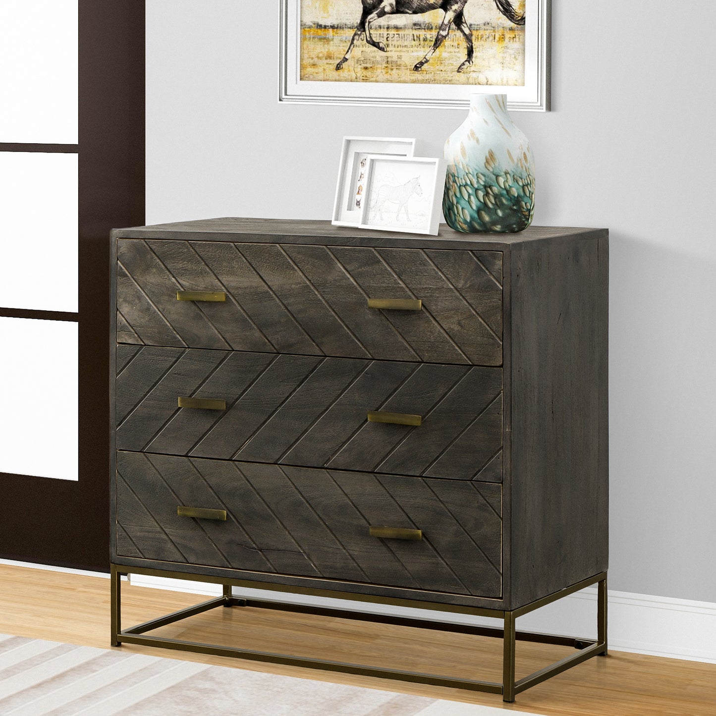 Roy 3 Drawer Mango Wood Dresser Chest - Gray