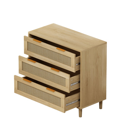 Tero 3-Drawers Rattan Storage Cabinet - Oak