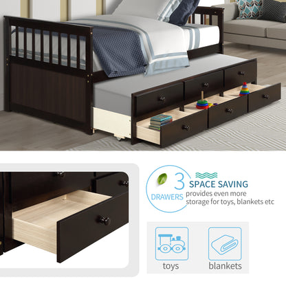 Abby Twin Daybed with Trundle Bed and Storage Drawers - Espresso