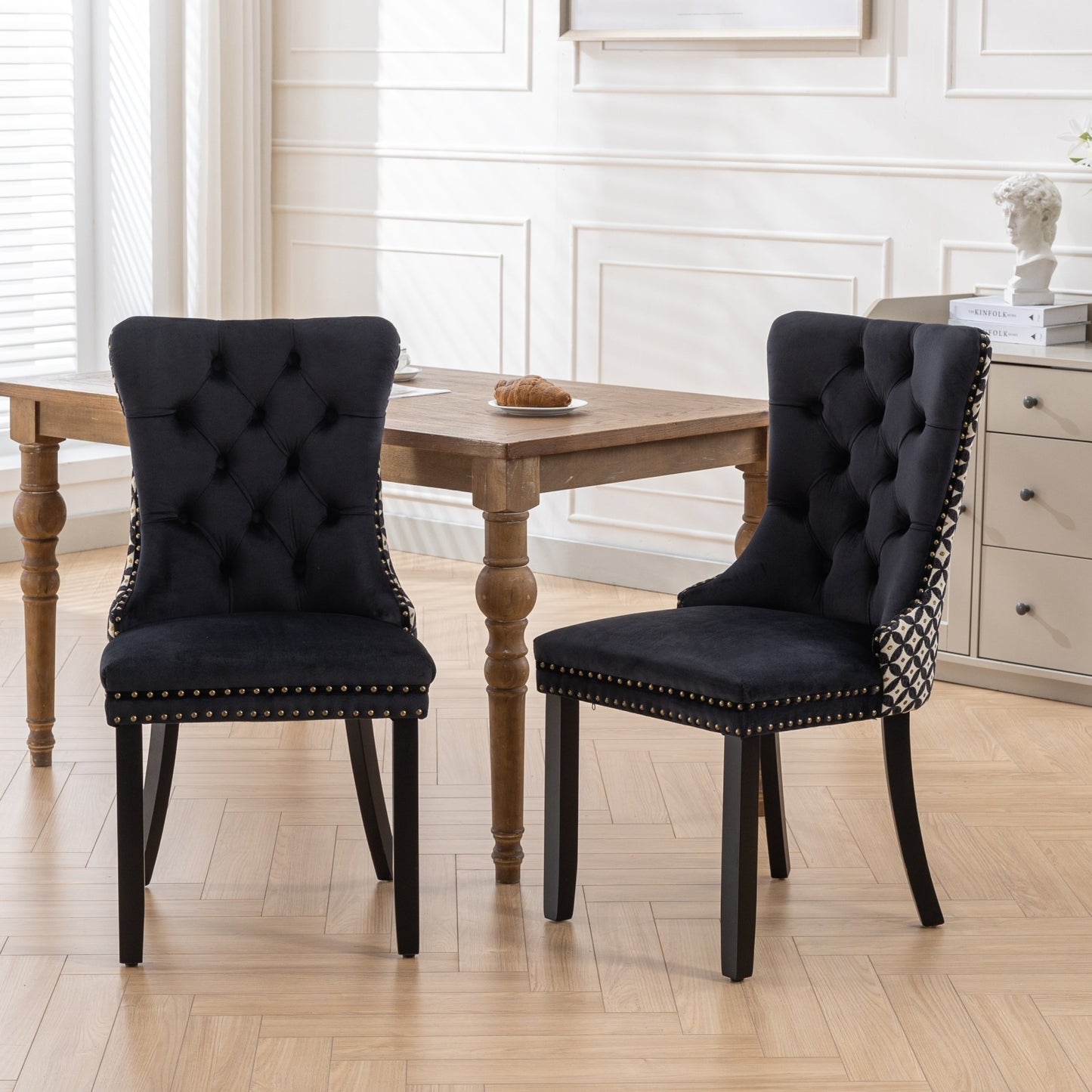 Nikki Velvet Dining Chair w Patterned (Set of 2) - Black