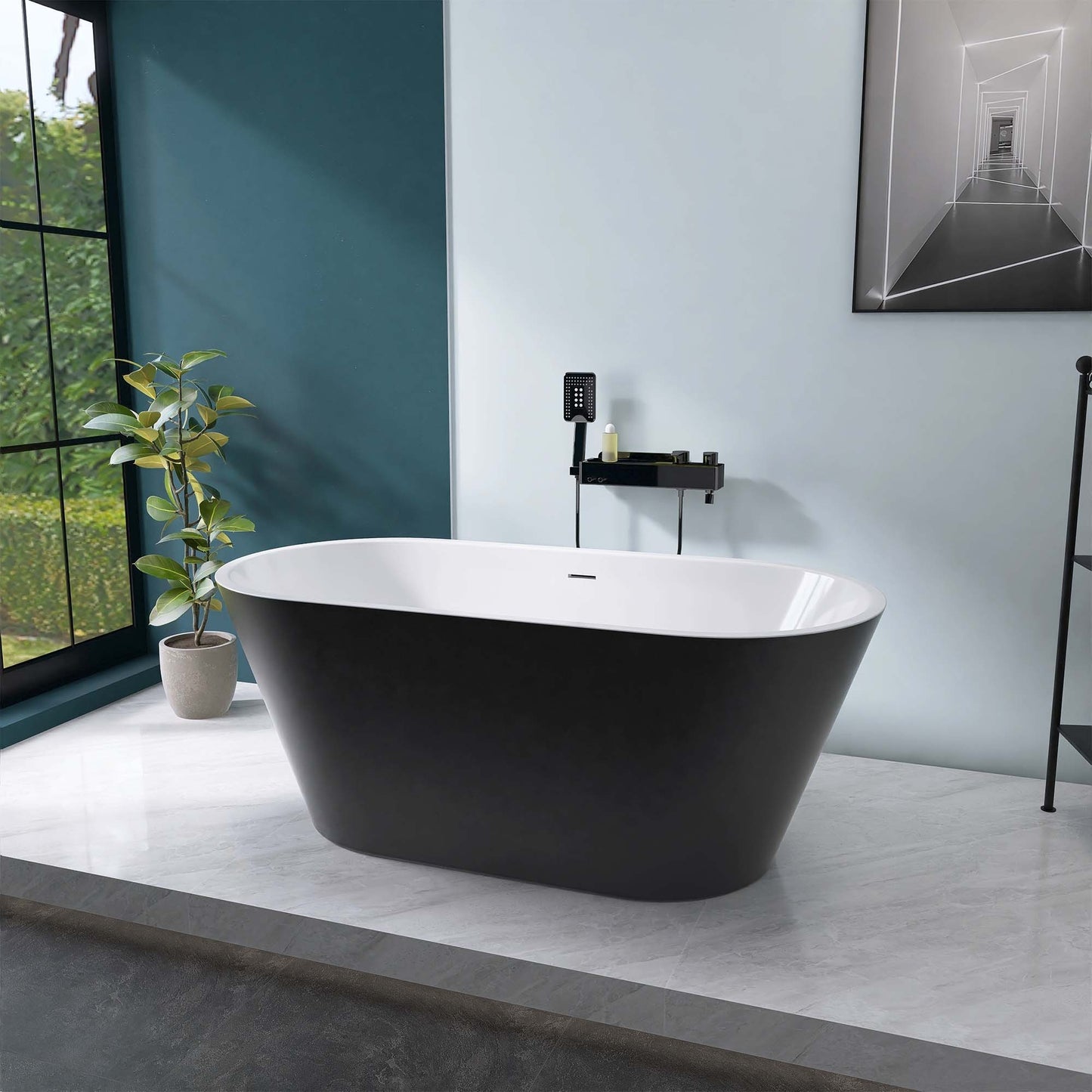 Madison 59" Minimalist  Acrylic Freestanding Soaking Bathtub  -  Matte Black