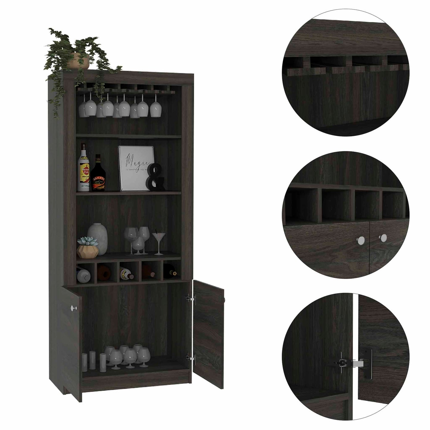 Plympton 3-Shelf Rectangle 5-Bottle Bar Cabinet - Espresso