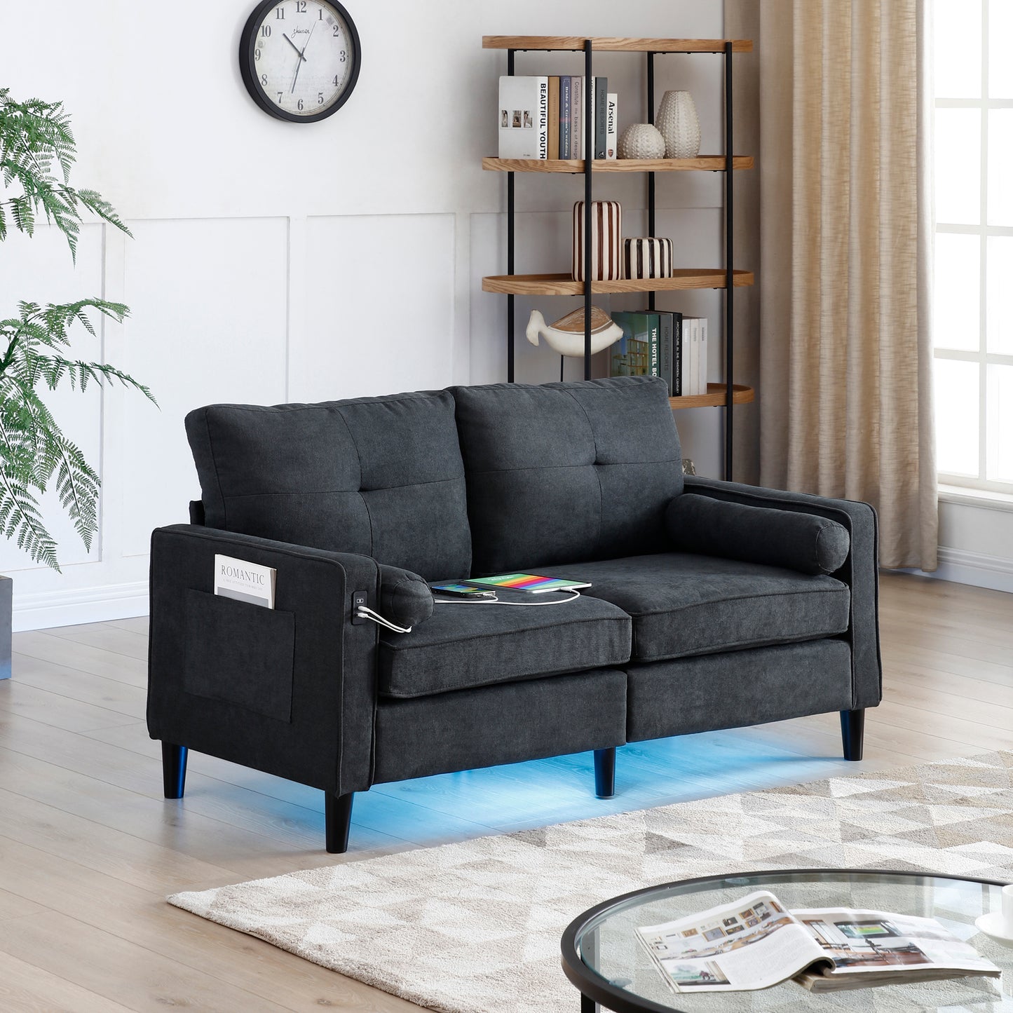 Loveseat Couch with LED Lights - Black