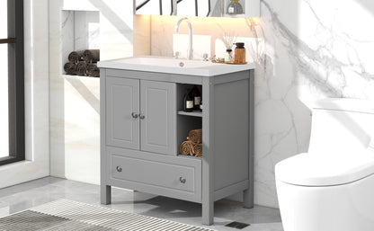 Wooden Bathroom Vanity with Ceramic Sink - Gray