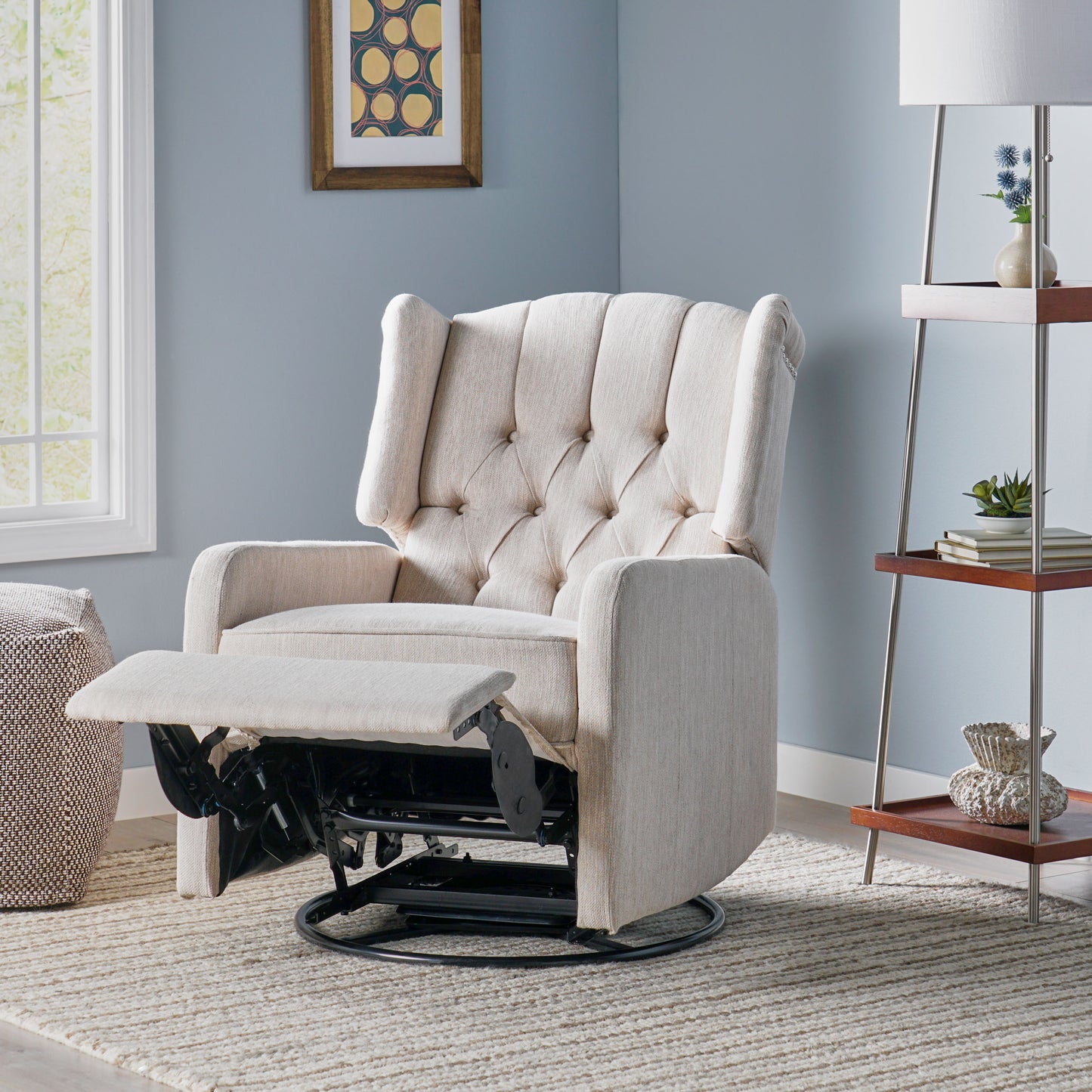 Mylo Manual Recliner Chair with 360-Degree Swivel - Beige