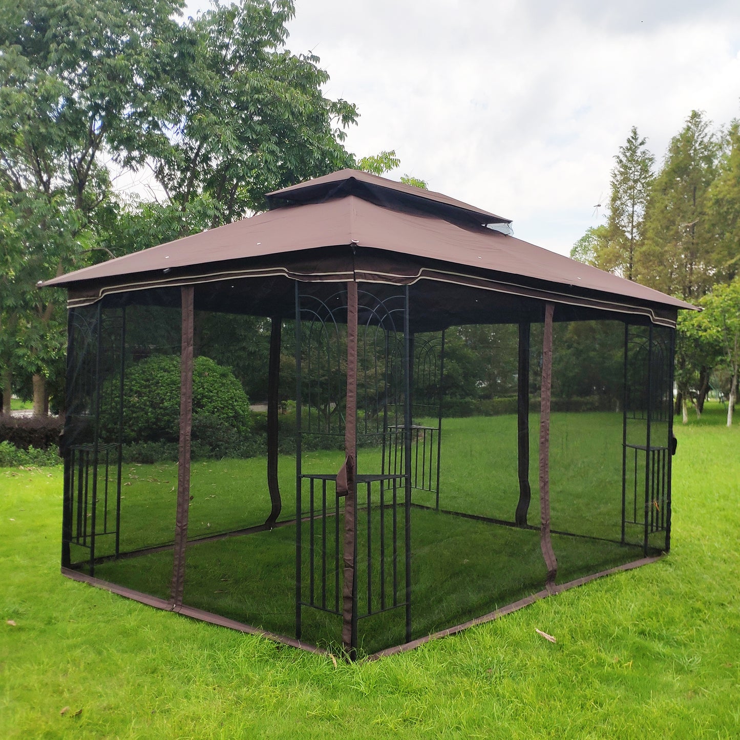 Kay 13 x 10 ft Outdoor Patio Gazebo Canopy Tent - Brown