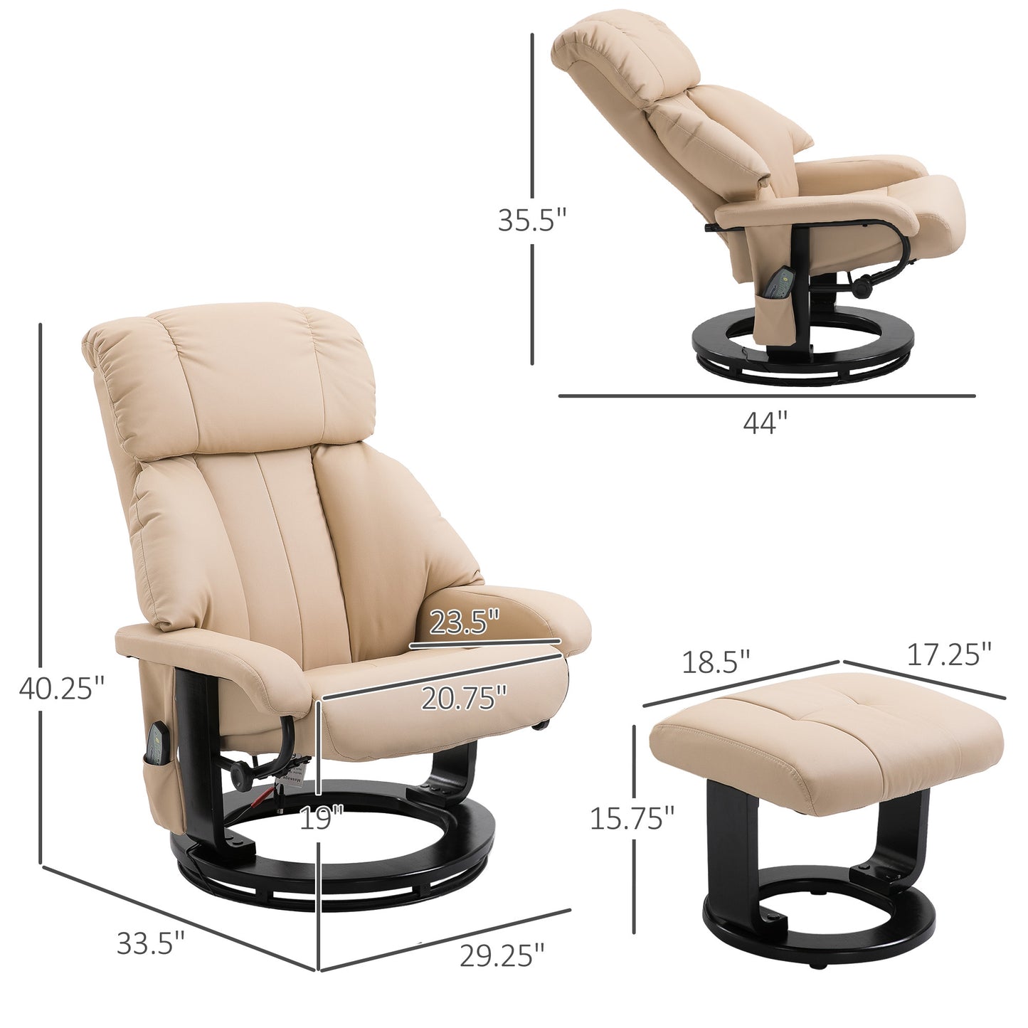 Rexi Massage Recliner Chair with Ottoman - Beige