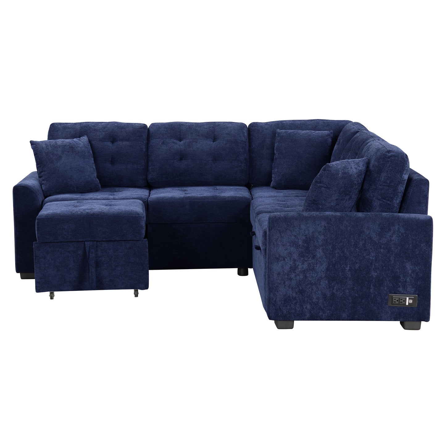 Novak L-shape Sofa Bed Pull-out Sleeper Sofa with Wheels - Navy Blue